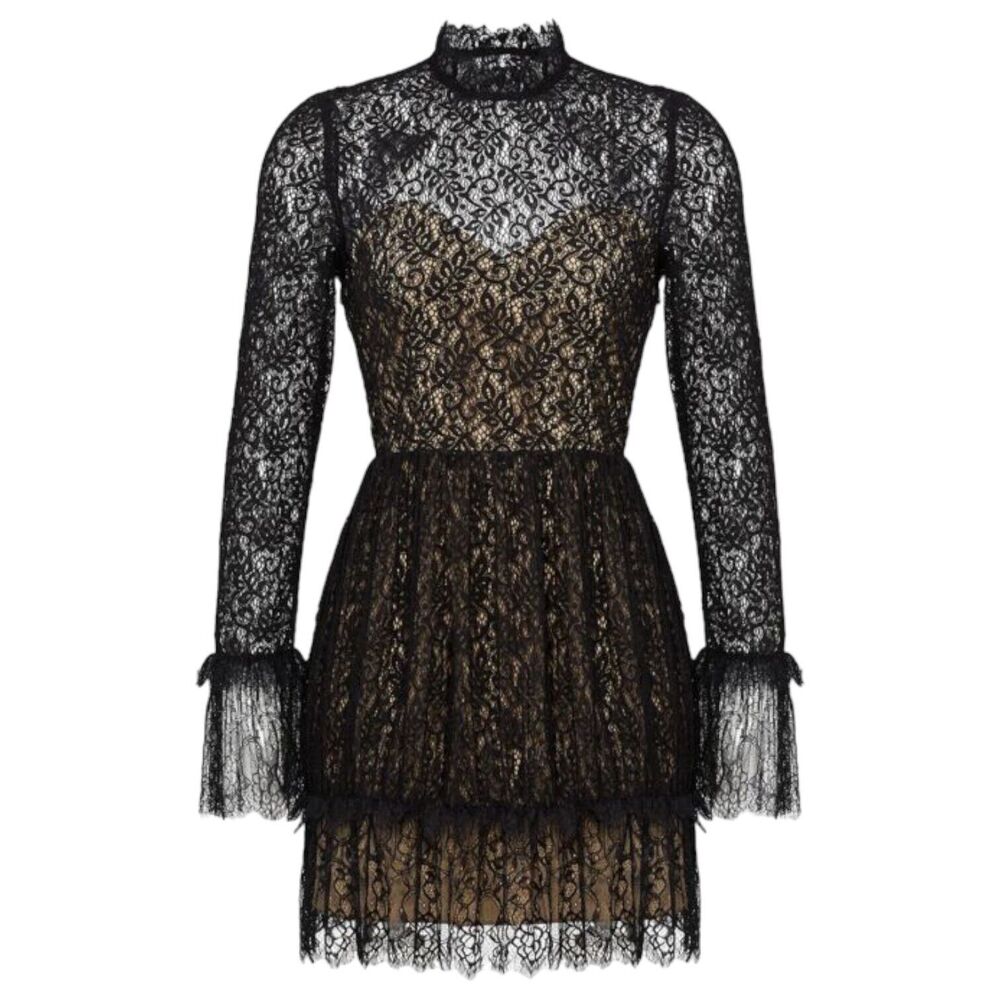 SAYLOR Amity Black Lace Long Sleeve Back Cutout Mini Dress Mock Neck M ($265)
